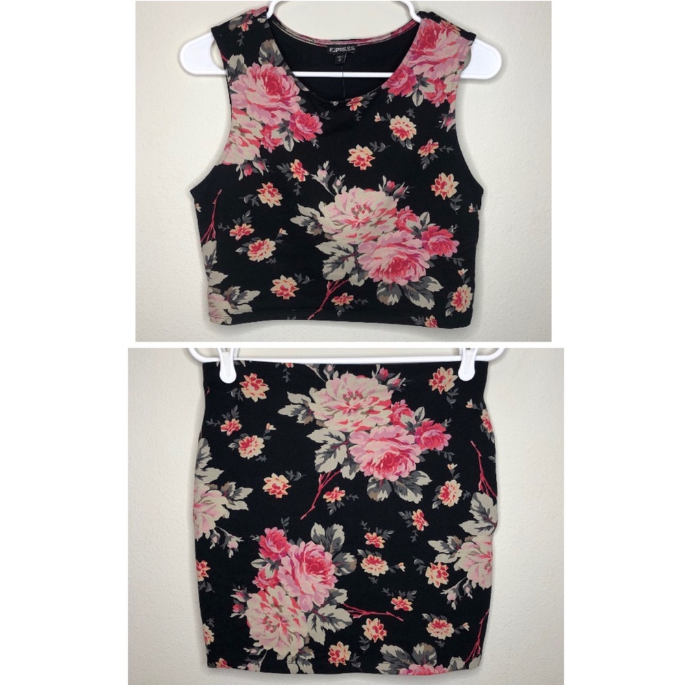 Express Floral Crop Top & Skirt Set